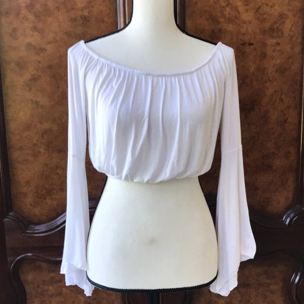 Don't Ask Why White Crop Top with Bell Sleeves